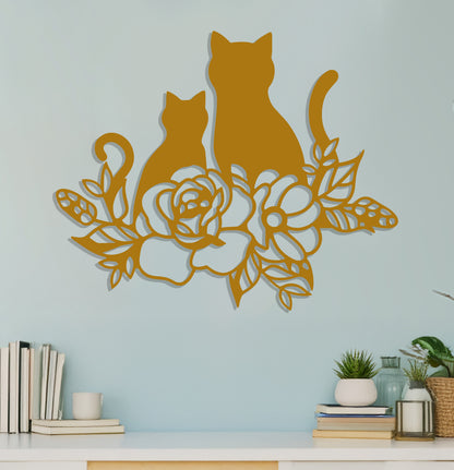 Cat and Kitten in Flowers Sign