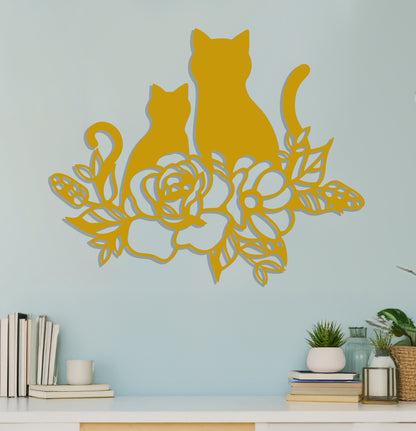 Cat and Kitten in Flowers Sign