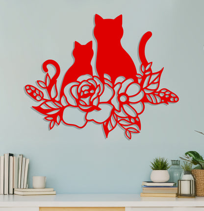 Cat and Kitten in Flowers Sign