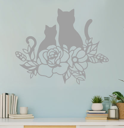 Cat and Kitten in Flowers Sign