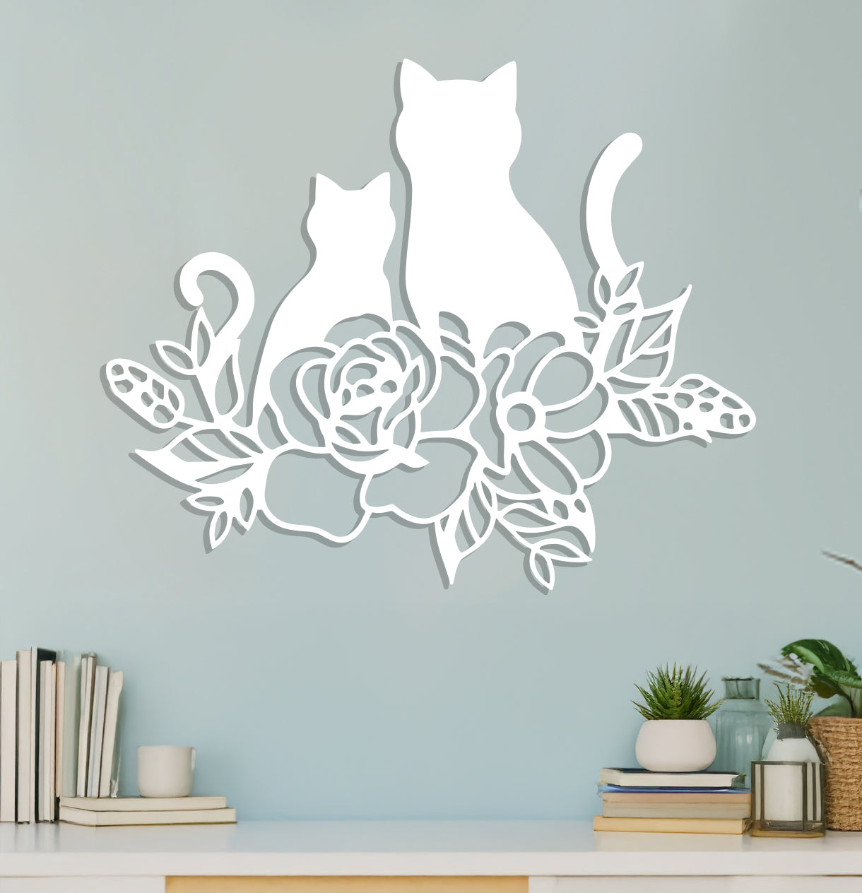 Cat and Kitten in Flowers Sign