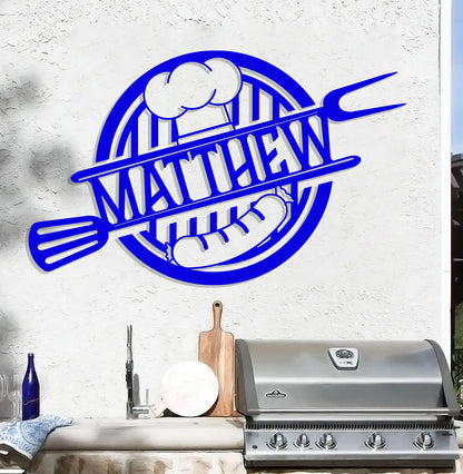 Personalized Grill Sign w Hat and Tools