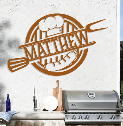 Personalized Grill Sign w Hat and Tools