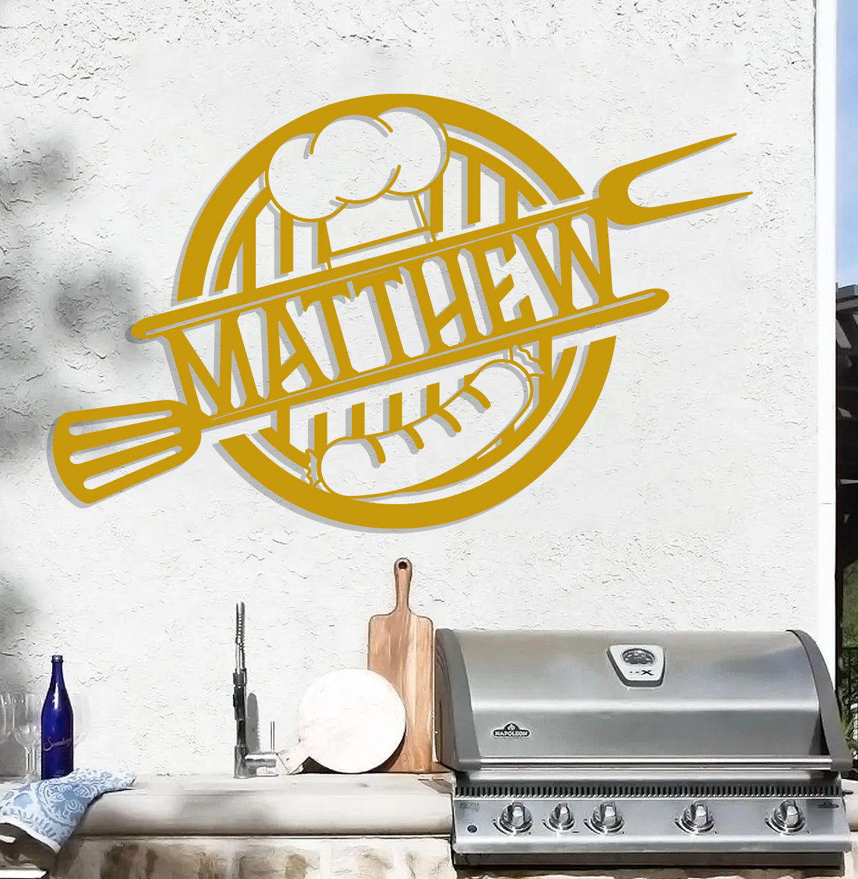 Personalized Grill Sign w Hat and Tools