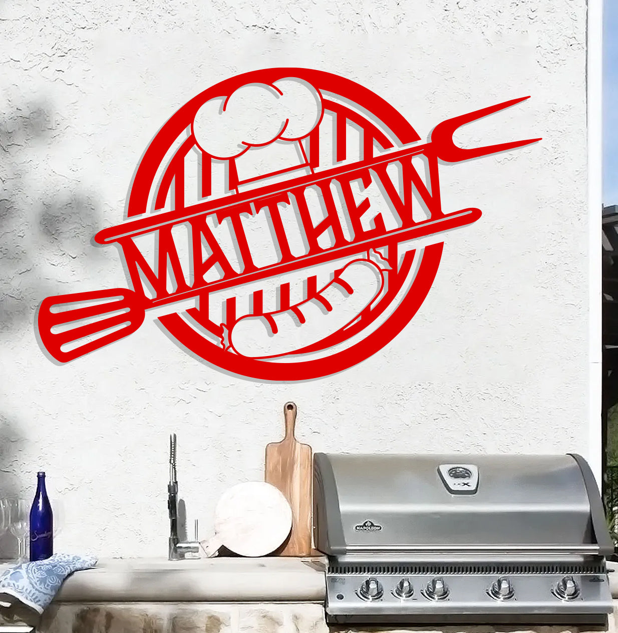 Personalized Grill Sign w Hat and Tools