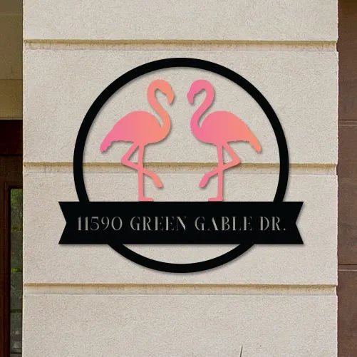 Colorful Flamingos Address Sign