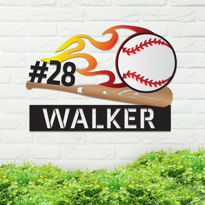 Colorful Flaming Baseball Name Sign