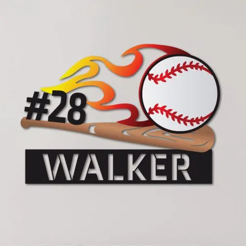 Colorful Flaming Baseball Name Sign