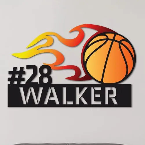 Colorful Flaming Basketball Name Sign