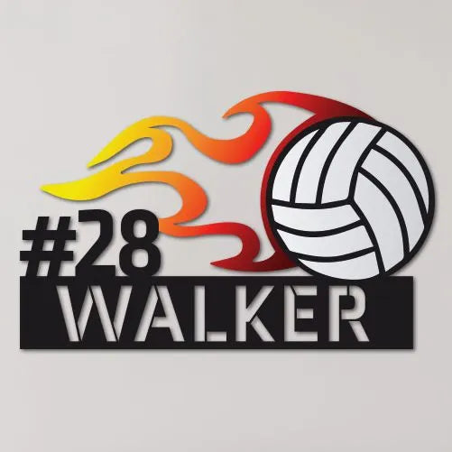 Colorful Flaming Volleyball Name Sign