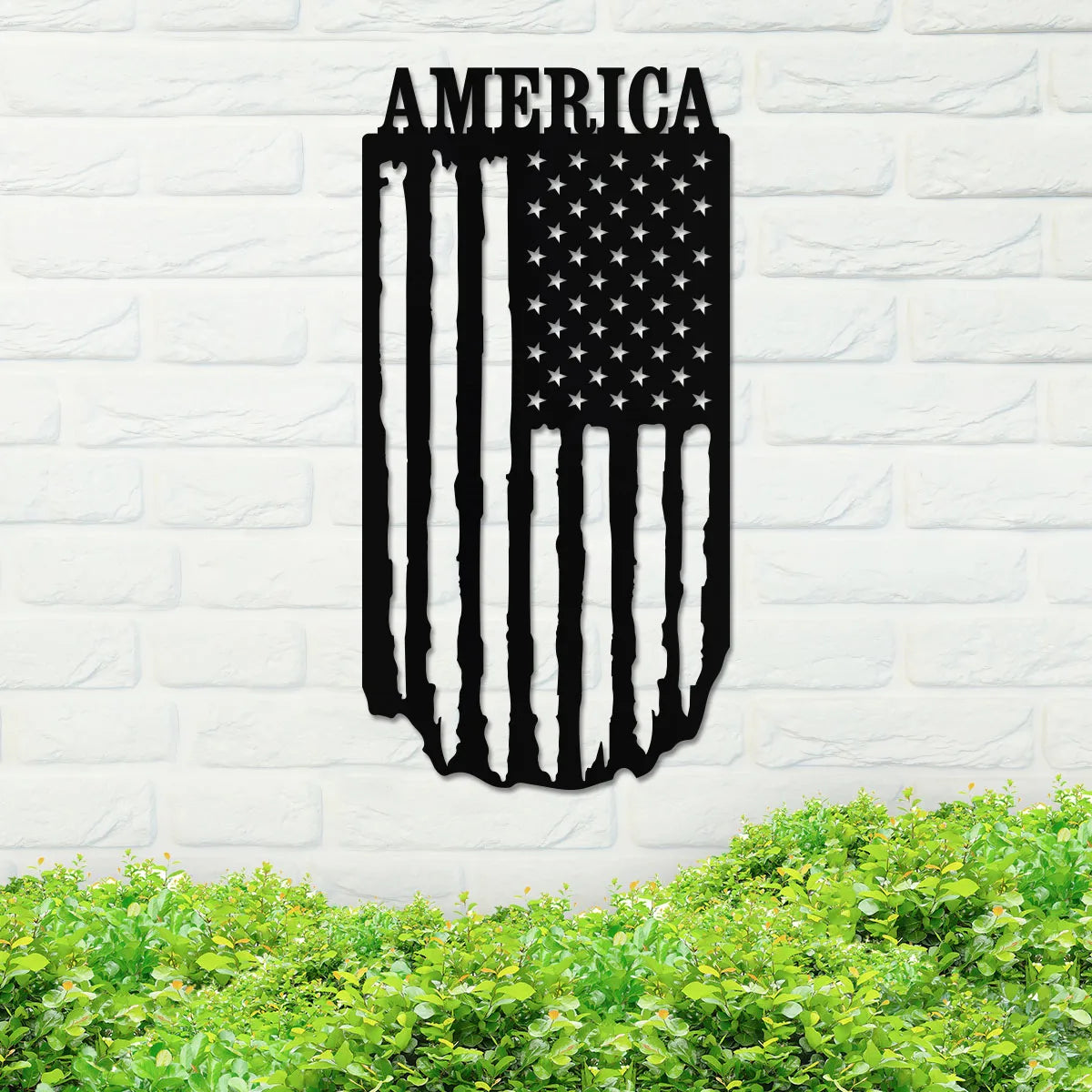 Hanging Ragged American Flag with word AMERICA