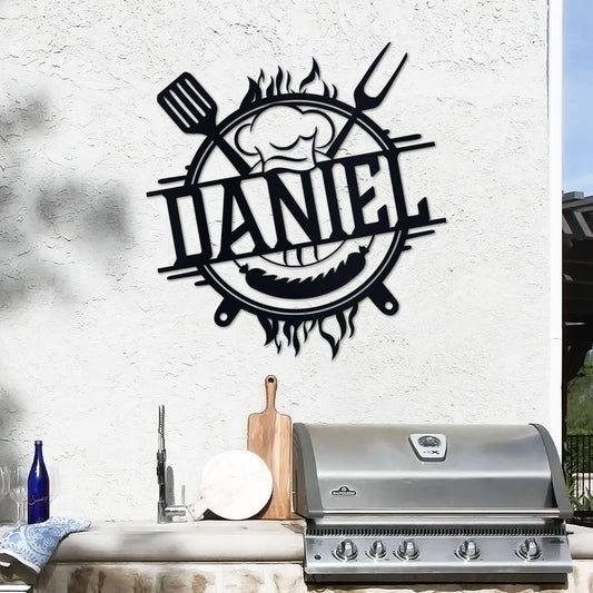 Personalized Grill Sign w Hat and Tools