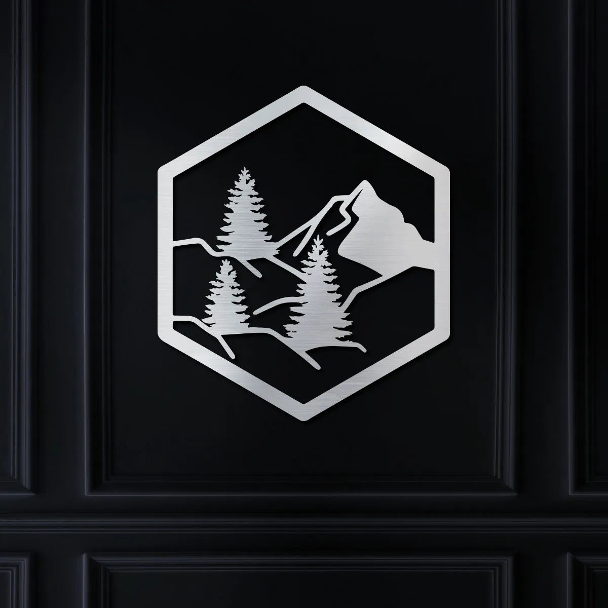 Forest with Mountain in Hexagon Sign