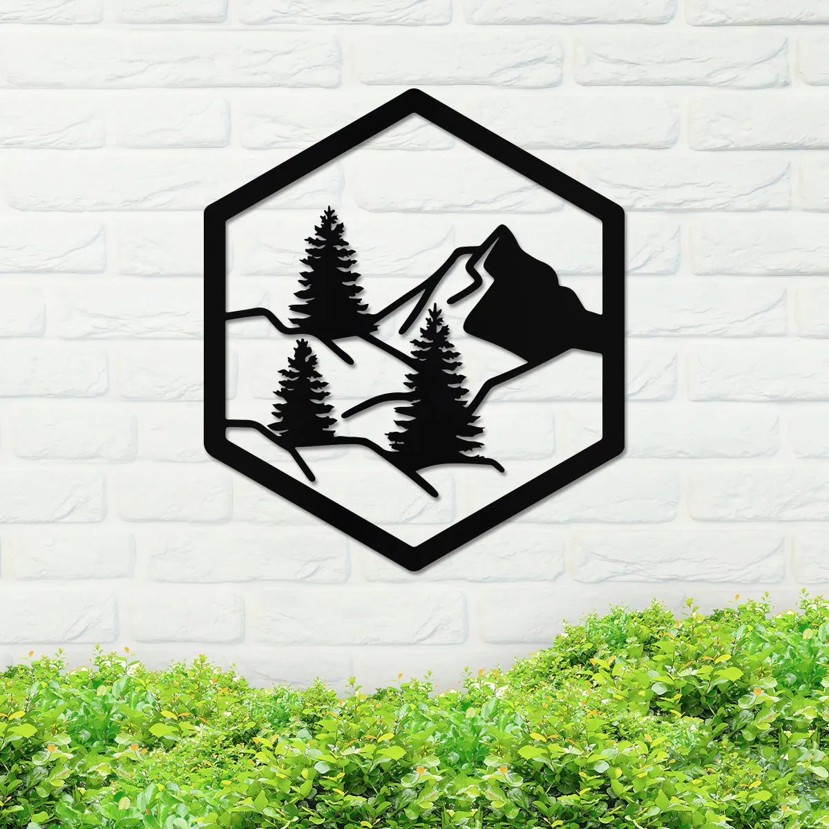 Forest with Mountain in Hexagon Sign