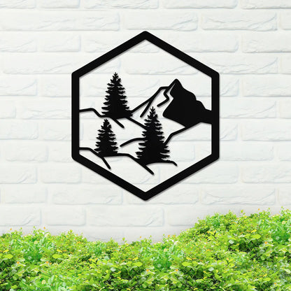 Forest with Mountain in Hexagon Sign