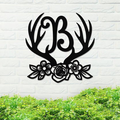 Custom Initial with Antler and Flowers Design