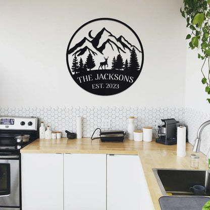 Family Sign, Mountain Landscape with Deer