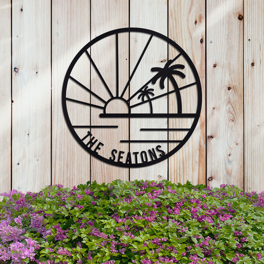 Island Sunset Palms Circle Name Sign