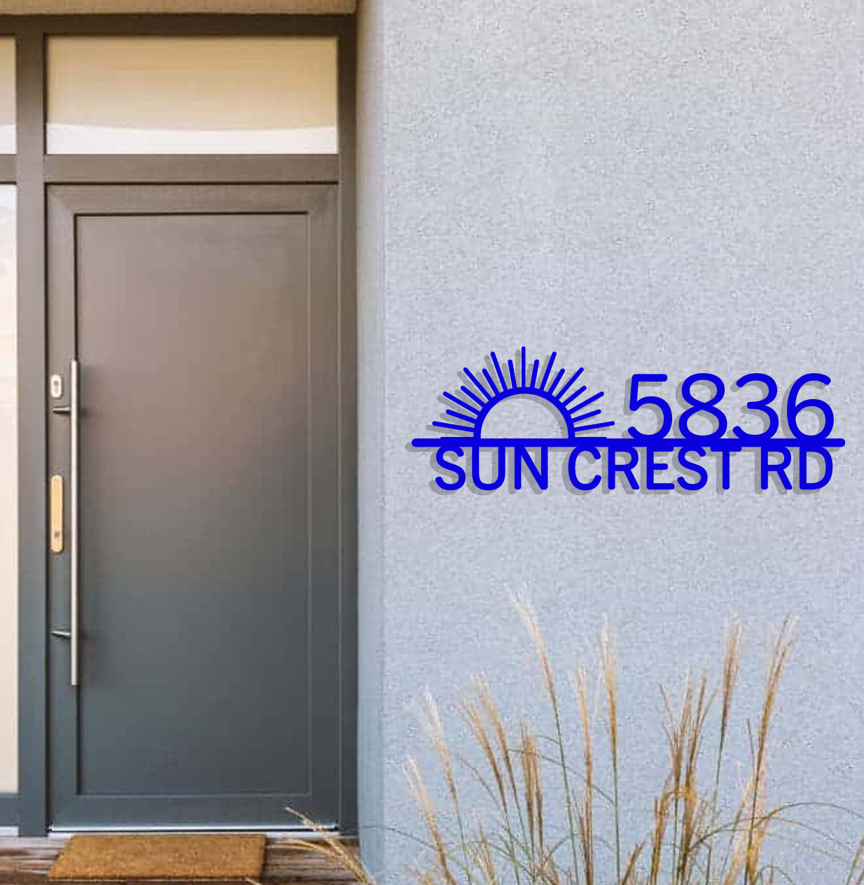 a sign that reads 350 suncrest drive in front of a door