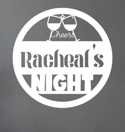 a sign that says rachel's night with glasses on it
