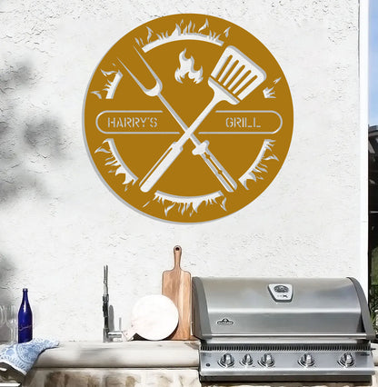 a grill with a grilling spatula and spatula on it