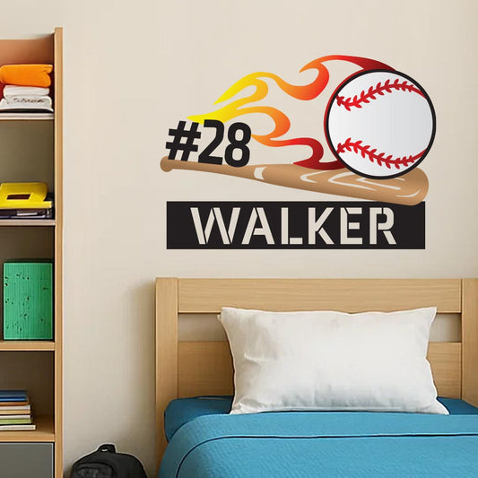 Colorful Flaming Baseball Name Sign