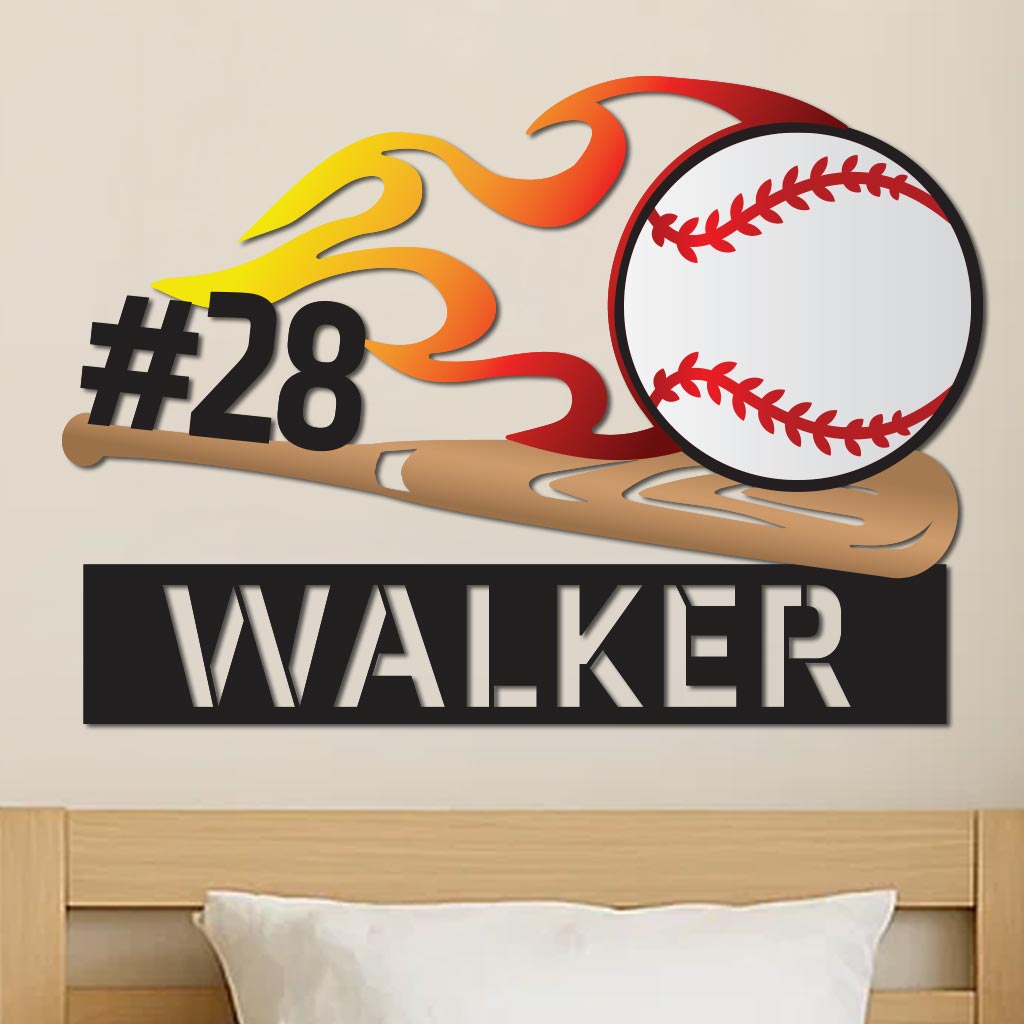 Colorful Flaming Baseball Name Sign