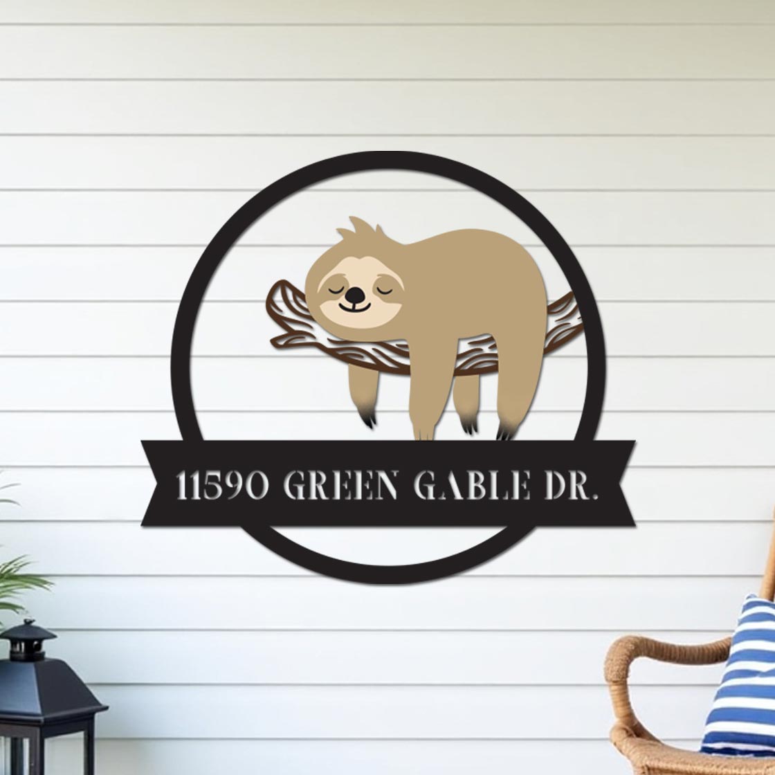 Colorful Sloth Address Sign - Custom 0.63 Aluminum Plaque | Apex Metal ...