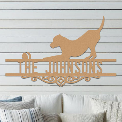 Dog w Ball Family Name Sign