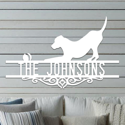Dog w Ball Family Name Sign