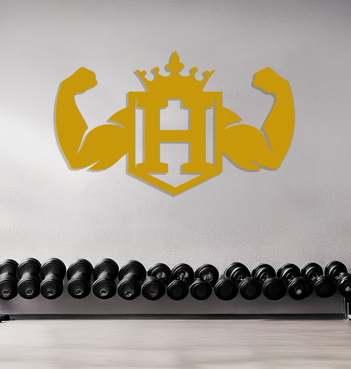 a gym room with a wall mounted gym equipment