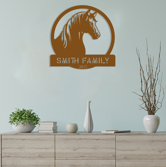 a wall mounted sign with a horse on it