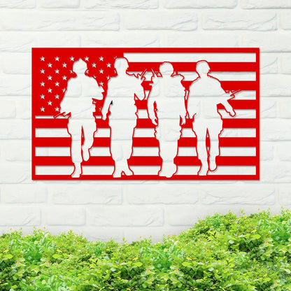 American Flag and Soldiers