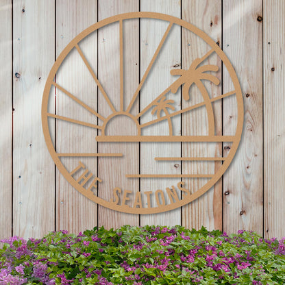 Island Sunset Palms Circle Name Sign