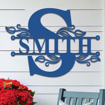 Split Initial Scroll Family Name Sign