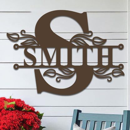 Split Initial Scroll Family Name Sign