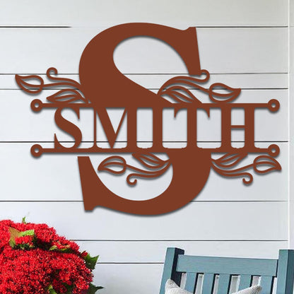 Split Initial Scroll Family Name Sign
