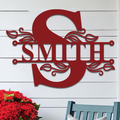 Split Initial Scroll Family Name Sign