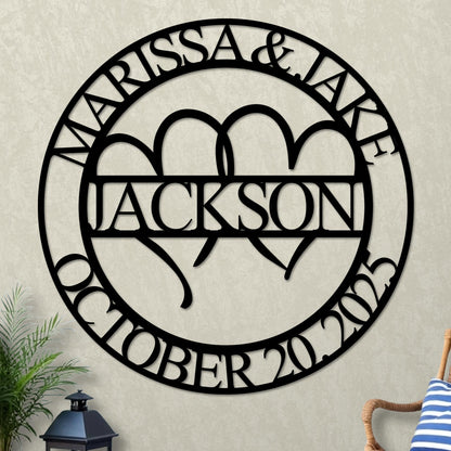 Wedding Sign, Hearts, Names and Established Year