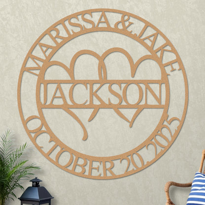 Wedding Sign, Hearts, Names and Established Year